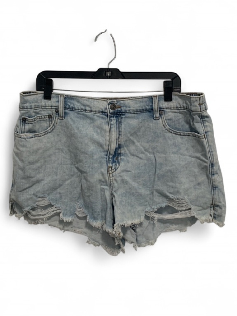 Aerie Light Wash Elastic Waisted Distressed Denim Shorts
